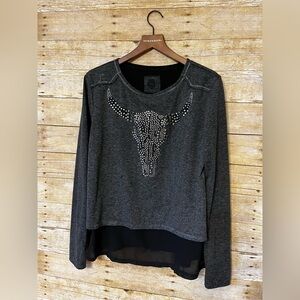 Double D Ranch LS embellished top with sheer hem size L